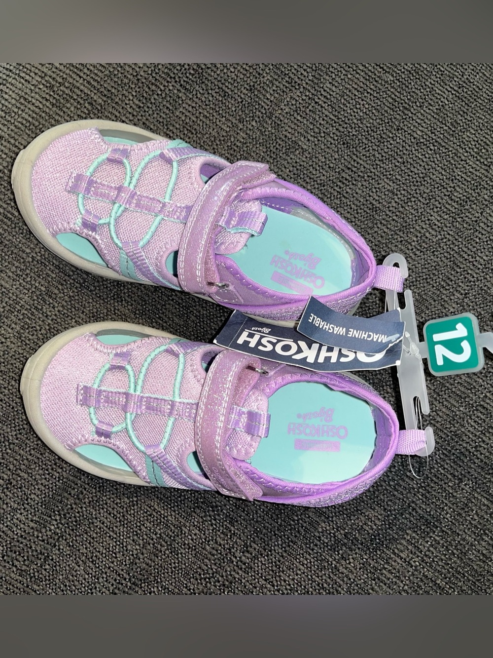 NWT OshKosh B'gosh Lavender and Teal Closed Toe Sandals for Girls - Size 12 - Picture 3 of 5